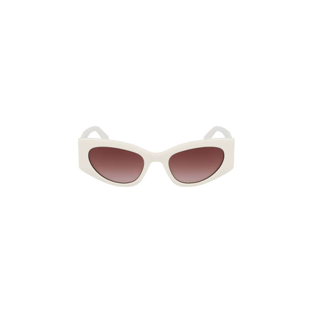 Liu Jo White Acetate Women Sunglasses with brown teardrop lenses and durable frame, featuring UV protection and subtle logo detail.