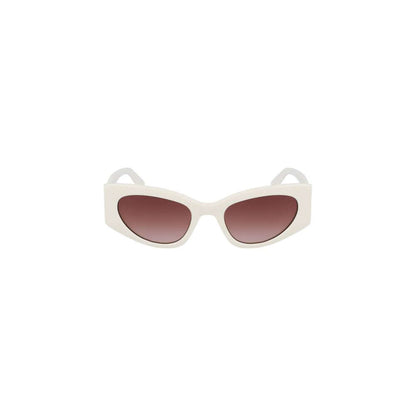 Liu Jo White Acetate Women Sunglasses with brown teardrop lenses and durable frame, featuring UV protection and subtle logo detail.