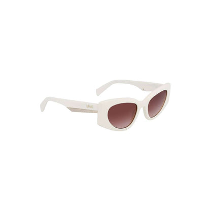 Liu Jo White Acetate Women Sunglasses with brown teardrop lenses and logo detail, elegant eyewear for style and UV protection.