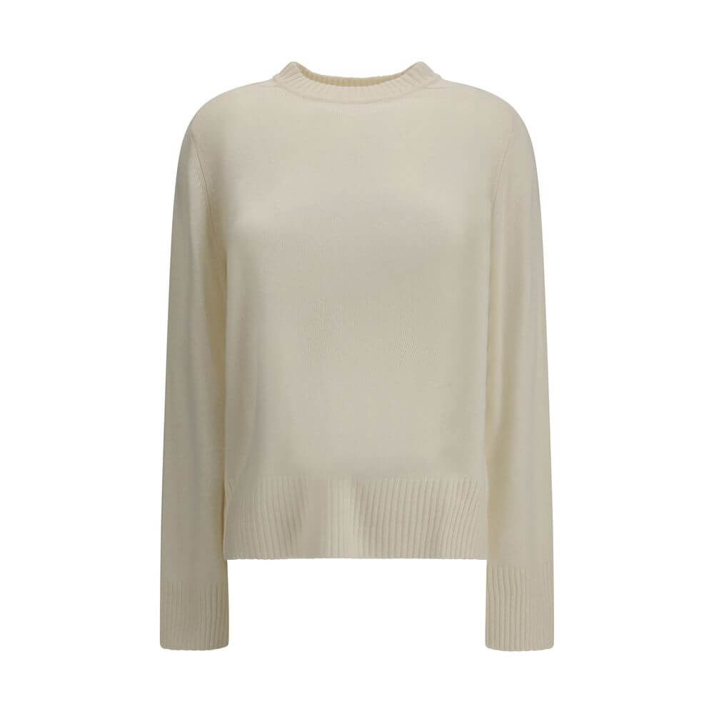 Elegant Loulou De Saison Cream Cashmere Cashmere Sweater with ribbed crew neck, loose fit, dropped shoulders, and contemporary style.