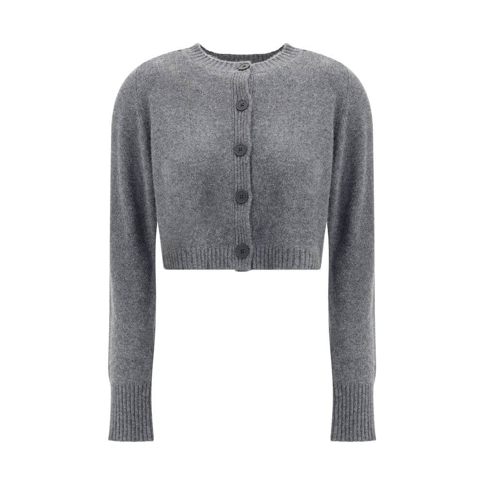 Loulou De Saison Gray Cashmere Cardigan with button closure, crew neck, and ribbed hem and cuffs for stylish AW25 fashion.