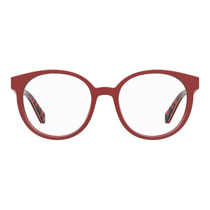 Love Moschino Multicolor Acetate Glasses (Frames) with red and grid pattern, measures 52/18/140mm.