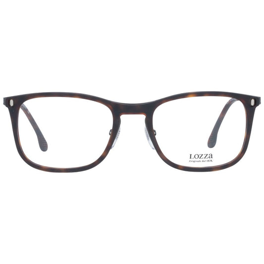 Lozza Brown Men Glasses Frame in full-rim square style with demo lenses, metal and plastic material, size 54-14-142, with branded case.