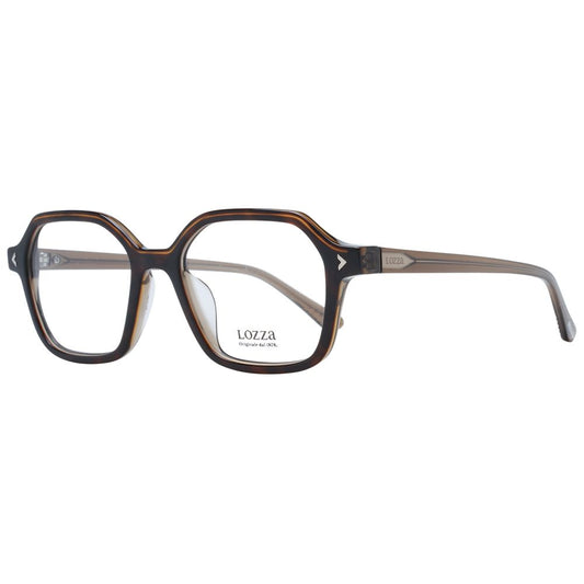 Lozza Brown Unisex Glasses Frame in acetate, full-rim rectangle style with demo lenses, includes branded case.