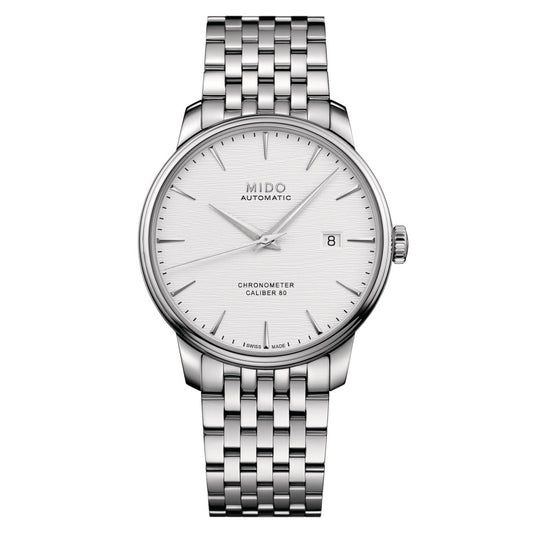 MIDO MOD. BARONCELLI stainless steel men's watch, 40mm case, automatic movement, water resistant, sapphire dial, Swiss made.