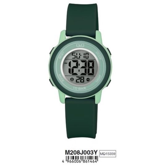 Q&Q Mod. DIGITAL DAY DATA 24H wristwatch, 10 ATM water resistant, 34mm plastic case, silicone strap, mineral dial, quartz movement, unisex design.