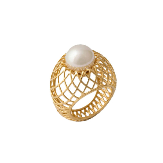 Elegant ring with a pearl in gold design - MAJORICA JEWELRY Mod. 17220.01.1.913.010.1.