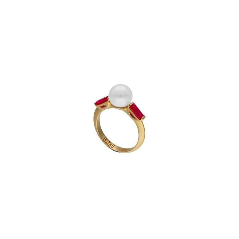 MAJORICA JEWELRY Mod. 17268.01.1.R15.000.1 gold ring with red gemstones and pearl accent