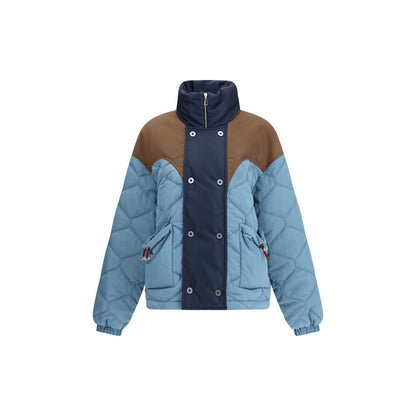 MARBELL Light Blue Polyamide Coat, double-breasted closure, zipper, snap buttons, contrasting shoulders, quilted design, elasticated cuffs.