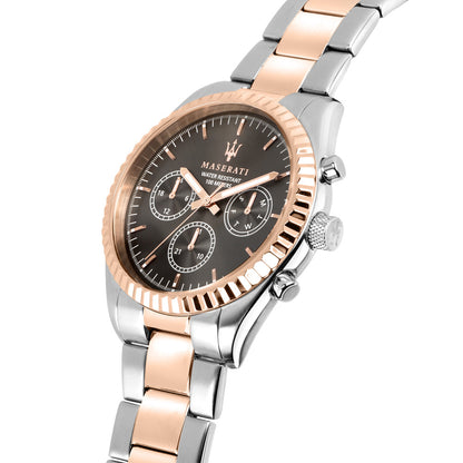 MASERATI MOD. R8853100020 wristwatch with rose gold two-tone stainless steel strap and multifunction quartz movement.