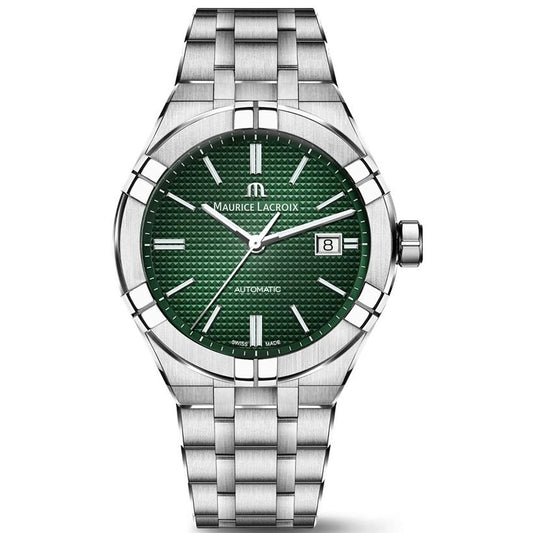 MAURICE LACROIX MOD. AI6008-SS002-630-1 luxury watch with green dial and silver bracelet
