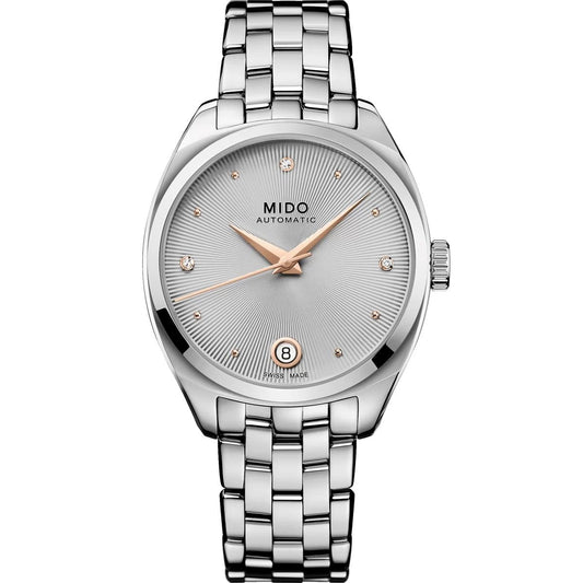 MIDO MOD. BELLUNA ROYAL LADY wristwatch for women, 33mm stainless steel case, automatic movement, sapphire dial, 5 ATM water resistance.