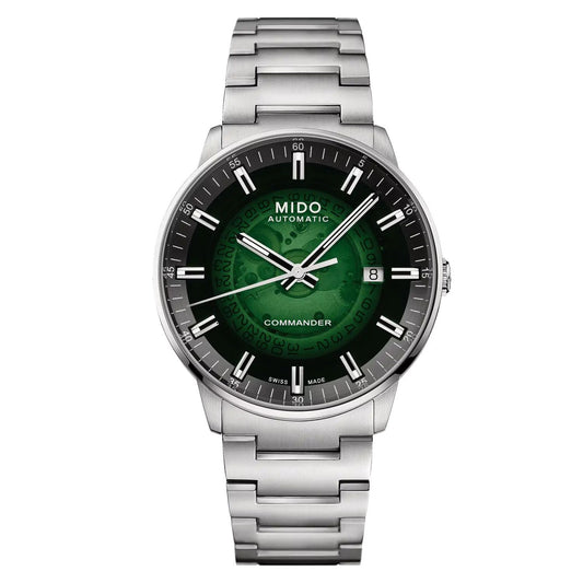 MIDO MOD. M021-407-11-411-03 silver watch with green dial and metal band