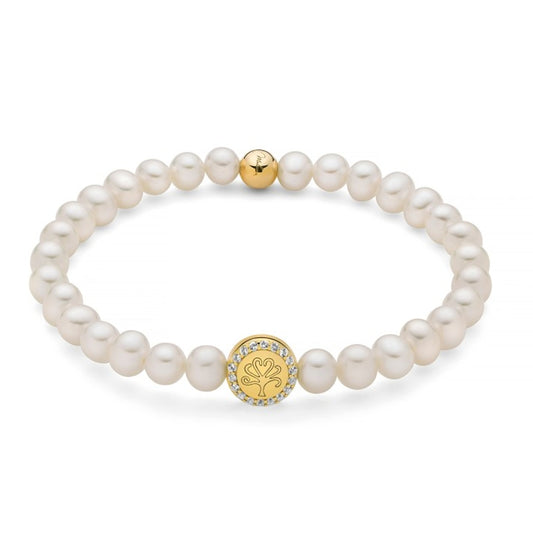 MILUNA Mod. PBR3504G-TPZ pearl bracelet with gold and decorative emblem, elegant Miluna jewelry accessory.