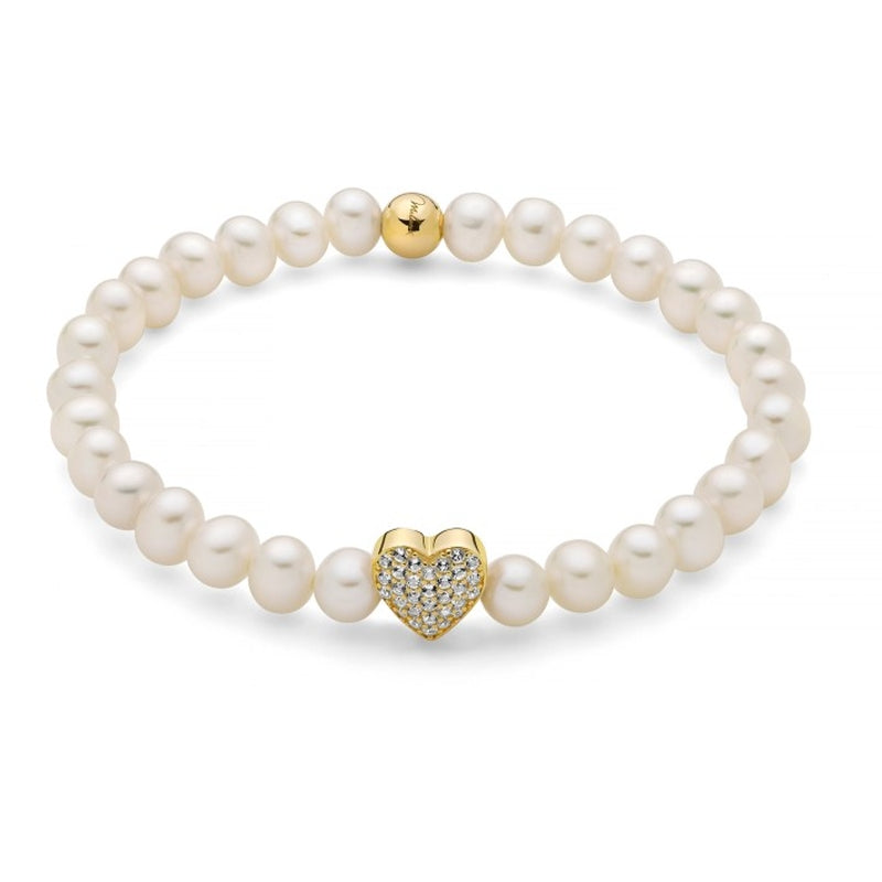 Elegant MILUNA Mod. PBR3506G-TPZ pearl bracelet with heart charm, luxury jewelry design with gold accents