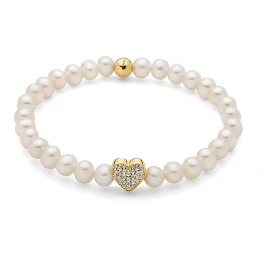 Elegant MILUNA Mod. PBR3506G-TPZ pearl bracelet with heart charm, luxury jewelry design with gold accents