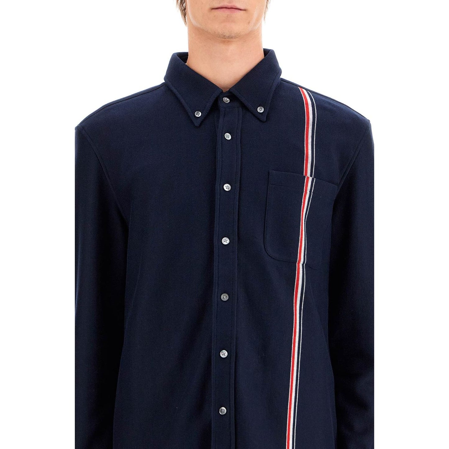 Thom Browne "button-down overshirt in knit with tricolor Vests Thom Browne