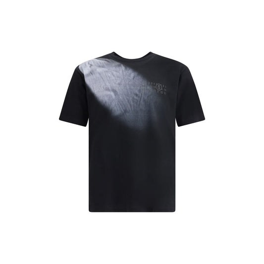 MM6 Black Cotton T-Shirt with logo and ribbed crew neck, showcasing minimalistic design.