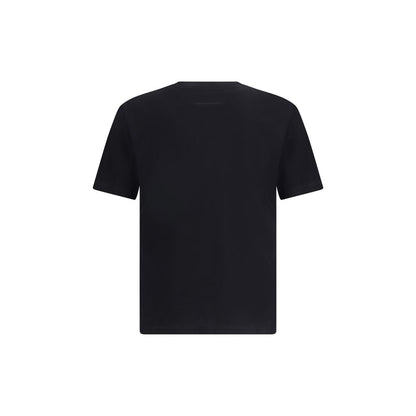 Back view of MM6 Black Cotton T-Shirt featuring a ribbed crew neck and printed logo, showcasing the brand's minimal and conceptual aesthetic.