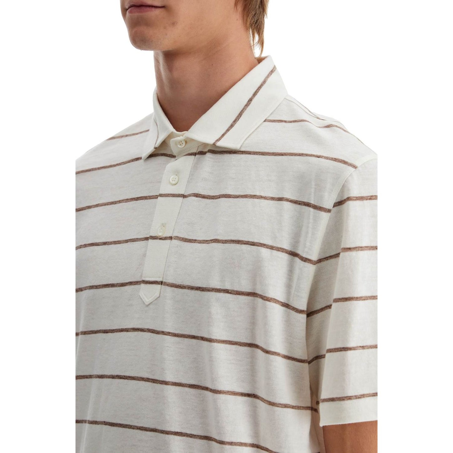 Brunello Cucinelli striped linen and cotton polo shirt Topwear Brunello Cucinelli