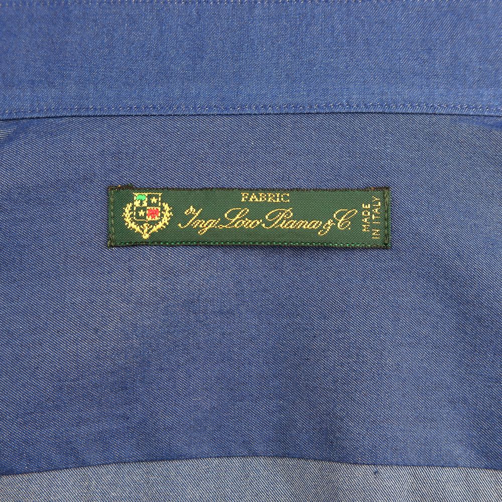 Label of Made in Italy Blue Cotton Men's Shirt by Loro Piana, showcasing fine Italian craftsmanship.