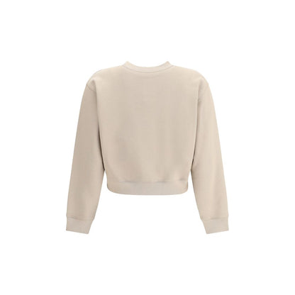 Back view of Maison Kitsuné Beige Cotton Sweatshirt with ribbed hem and cuffs, showcasing minimalist urban design in 100% cotton.