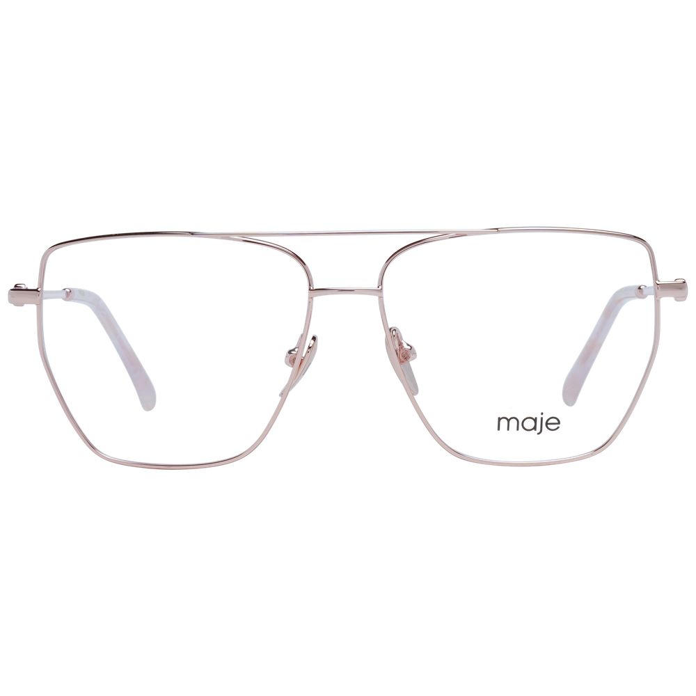 Maje Rose Gold Women Glasses Frame, metal full-rim aviator style, demo lenses, size 53-13-140, includes branded case.