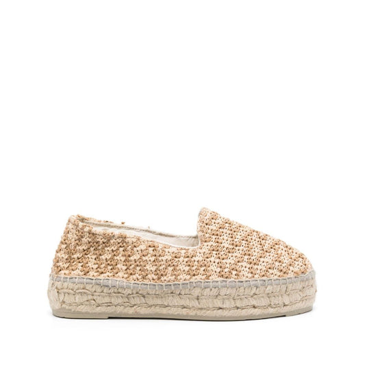 Manebí MANEBI Flat shoes Beige with zigzag raffia design, round toe, branded insole, braided sole, slip-on, 1.6in heel and platform.