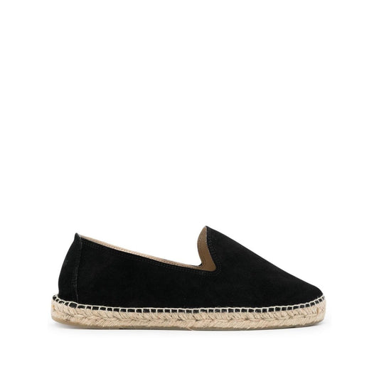 Manebí MANEBI Flat shoes Black suede espadrilles with round toe and braided raffia sole, slip-on style.