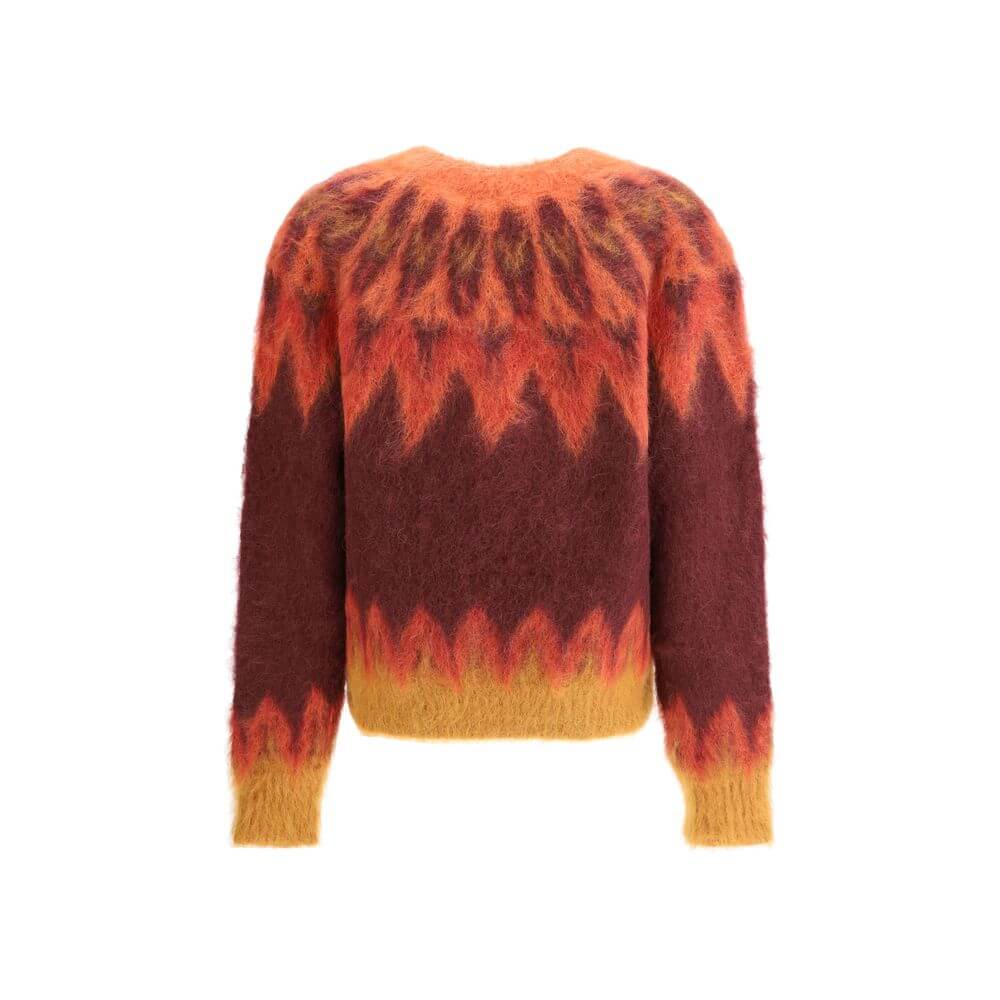 Back view of Marant Etoile Blue Wool Sweatshirt with Fair Isle pattern, featuring soft mohair blend for a warm, casual fit.