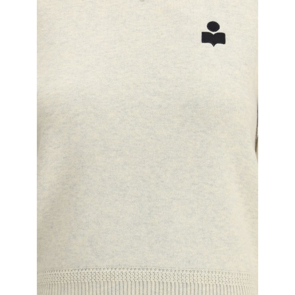 Marant Etoile Cream Cotton Sweatshirt with embroidered IM logo and ribbed trims.