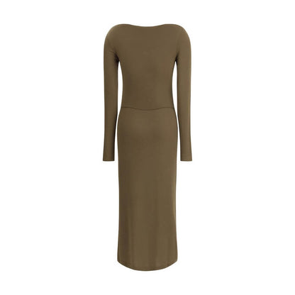 Marant Etoile Green Modal Casual Dress with elegant long sleeves and flattering fit, featuring a round neckline and front slit.