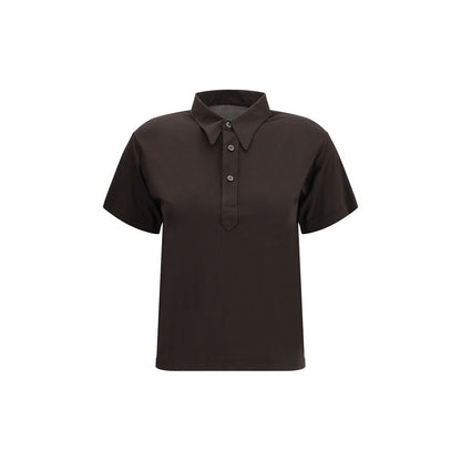 Margiela Brown Viscose Polo Shirt with classic collar and four-button closure, AW25 collection, short sleeves, semi-sheer design.
