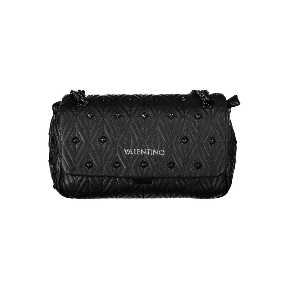 Mario Valentino Black Polyester Handbag with chain shoulder strap, two internal pockets, contrasting details, zip and clip closure.