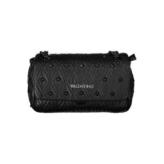 Mario Valentino Black Polyester Handbag with chain shoulder strap, two internal pockets, contrasting details, zip and clip closure.