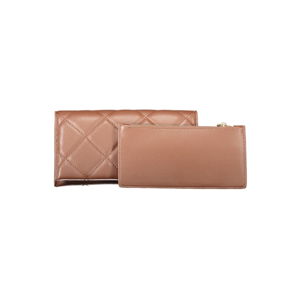 Mario Valentino Brown Polyethylene Women Wallet with quilted design, dual-compartment, contrasting details, zip and automatic closure