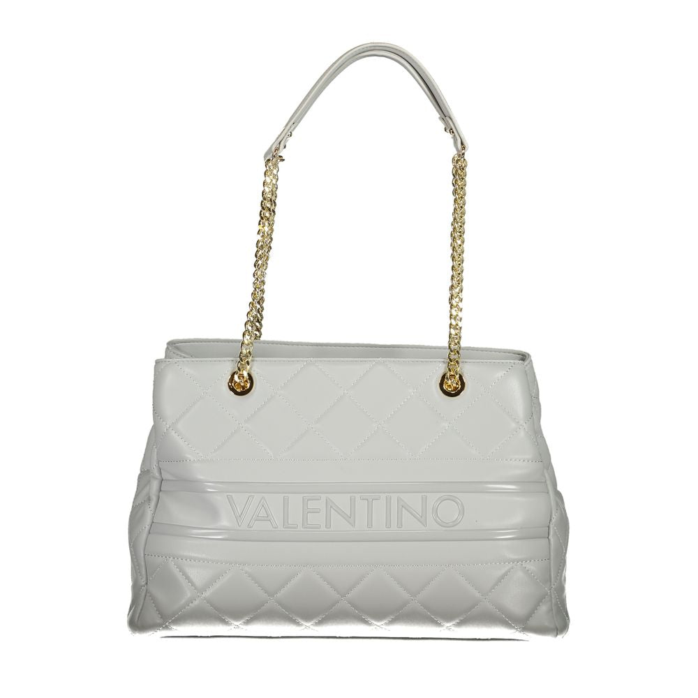 Mario Valentino Gray Polyethylene Handbag with chain handles, dual compartments, and logo