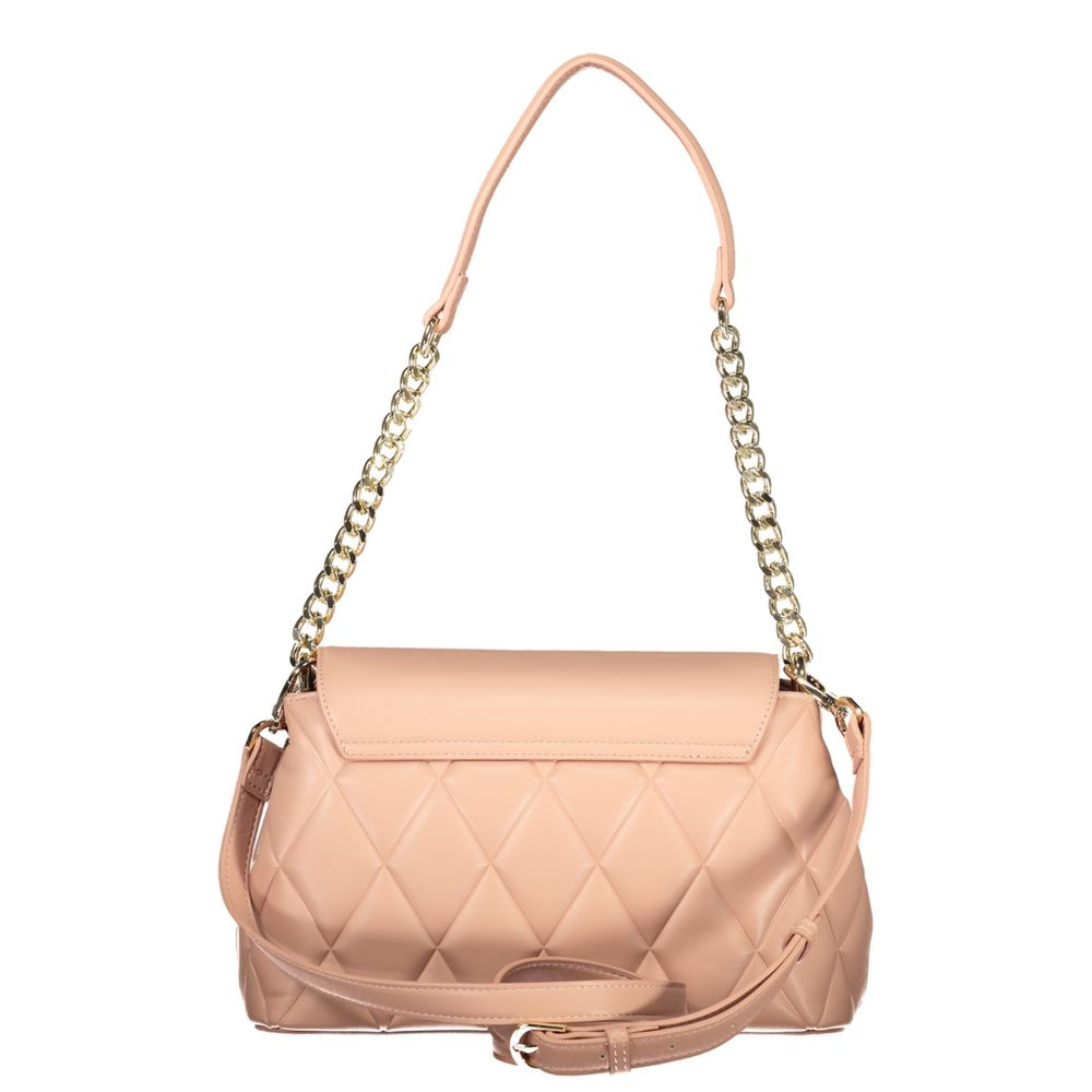 Mario Valentino Pink Polyethylene Women Handbag with chain handle and removable strap, featuring chic quilted design.