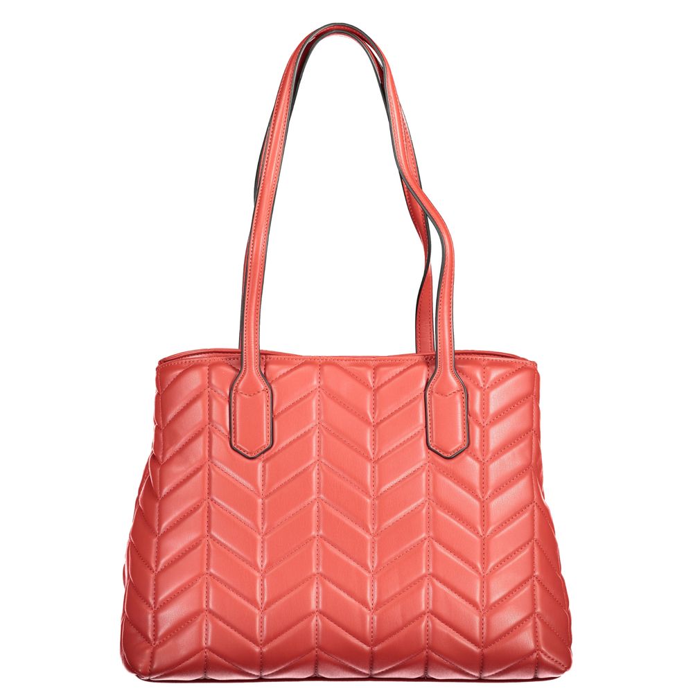 Mario Valentino Red Polyethylene Women Handbag with quilted design and double shoulder handles