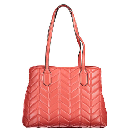 Mario Valentino Red Polyethylene Women Handbag with quilted design and double shoulder handles