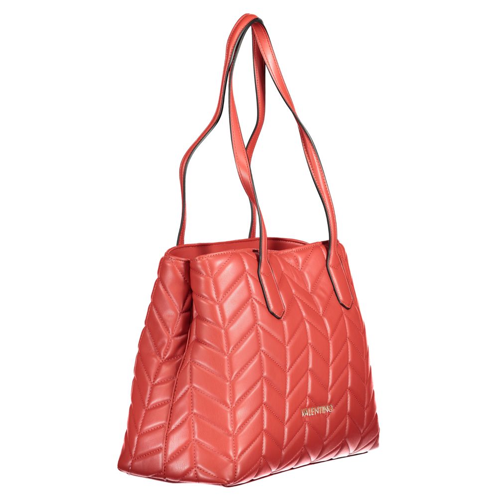 Mario Valentino Red Polyethylene Women Handbag with stylish double shoulder handles and quilted design.