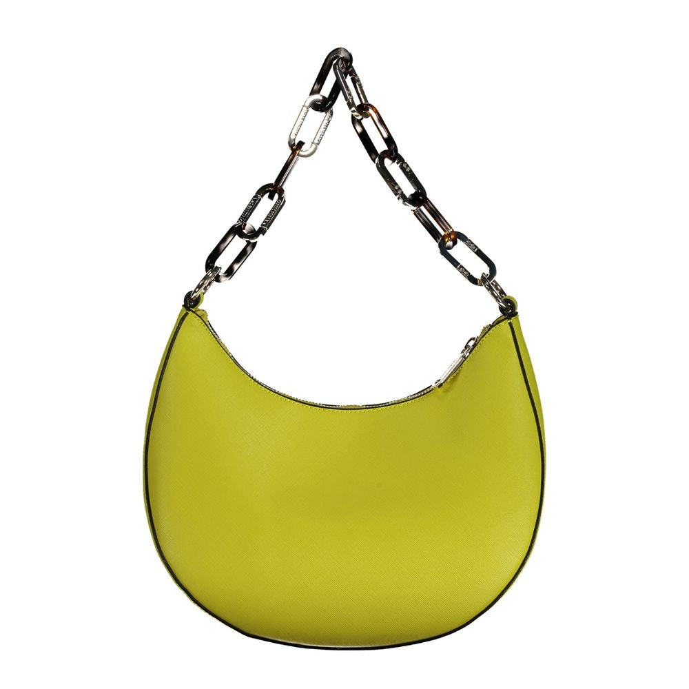Mario Valentino Yellow Polyethylene Women Handbag with chain shoulder handle and zip closure, vibrant and chic for versatile styling.