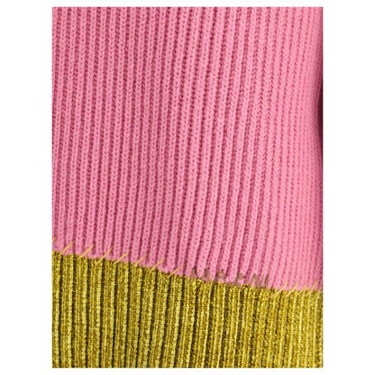 Close-up of Marni Multicolor Fleece Wool Sweatshirt showcasing pink and yellow rib-knit texture.