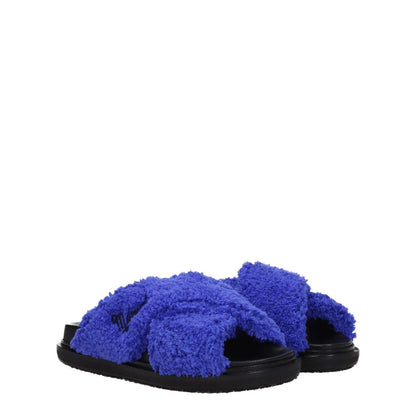 Marni Purple Fabric Slippers with open toe, side logo, low flat heel, rubber sole, and juniper accent. Casual style and comfortable design.
