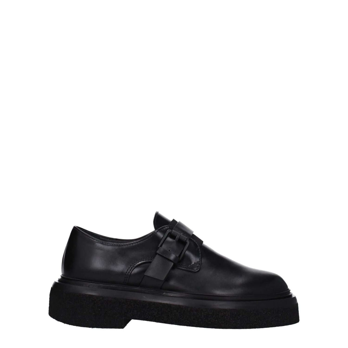 Max Mara Black Leather Oxfords And Derbies with buckle closure, round toe, and rubber sole. Casual style, MPN 23452605346004.