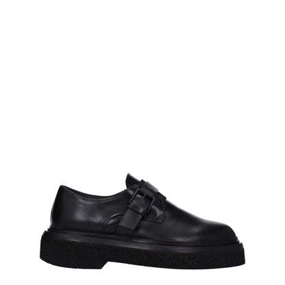 Max Mara Black Leather Oxfords And Derbies with buckle closure, round toe, and rubber sole. Casual style, MPN 23452605346004.