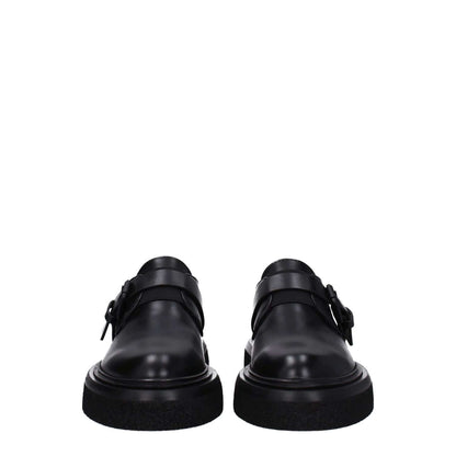 Max Mara Black Leather Oxfords And Derbies with buckle closure and round toe, casual style with low flat heel.