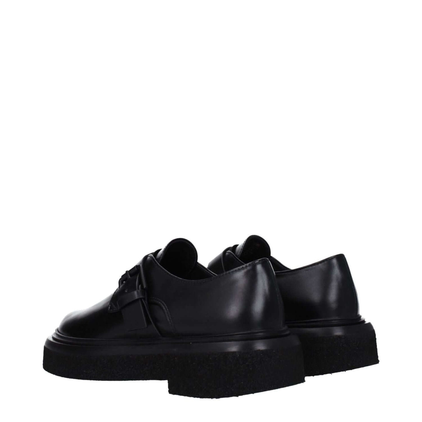 Max Mara Black Leather Oxfords And Derbies with buckle closure, low flat heels, rubber sole, and round toe.