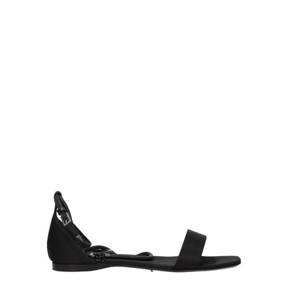 Max Mara Black Satin Flat Sandals with open toe, buckle closure, and leather sole, product code F76759, MPN ELI23452123316001.