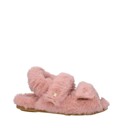 Max Mara Pink Fur Sandals with eco fur and rubber sole, side logo, and open toe strap closure, casual style F79903, blush color.